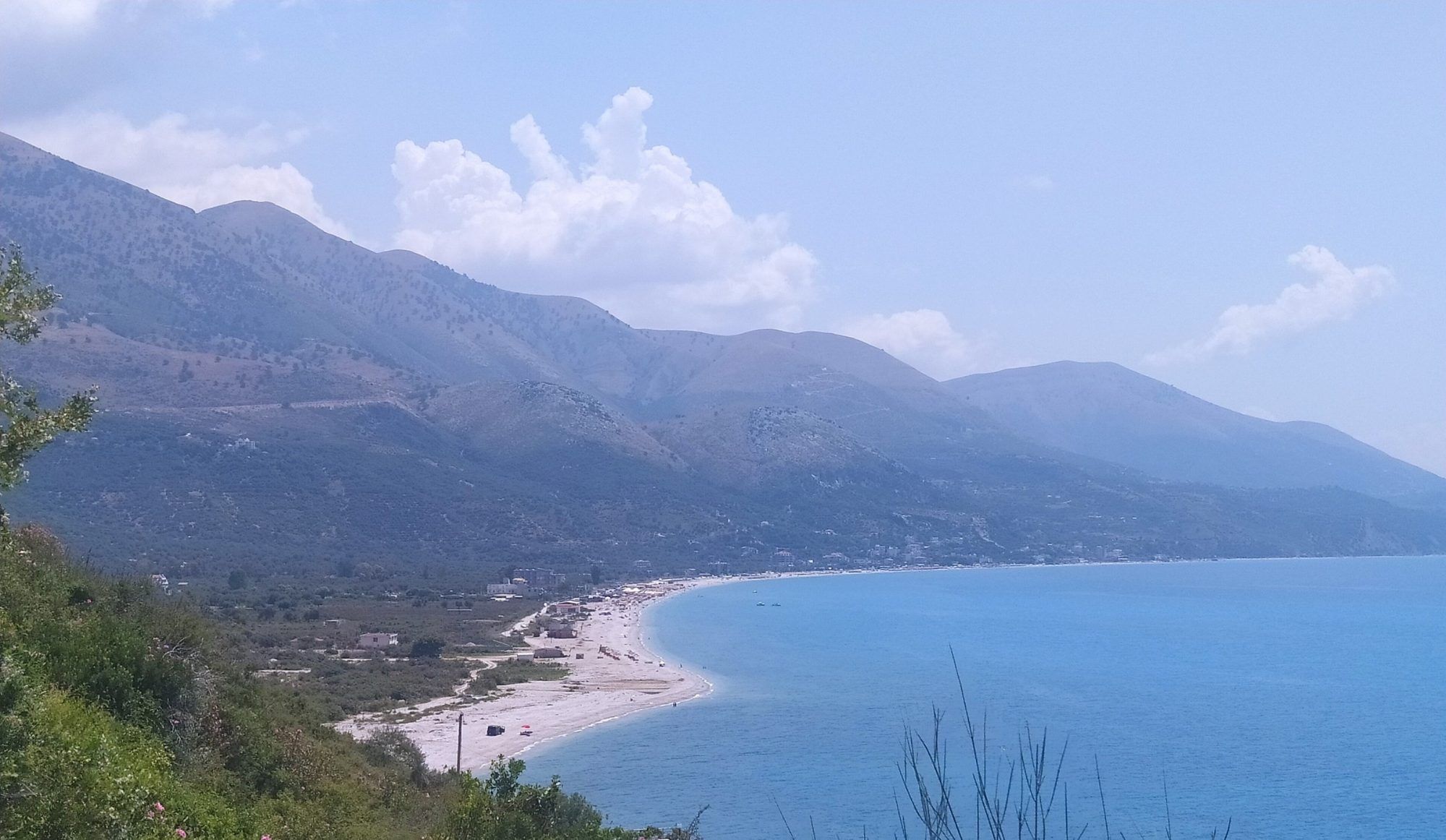 The long beach of Borsh below the mountains